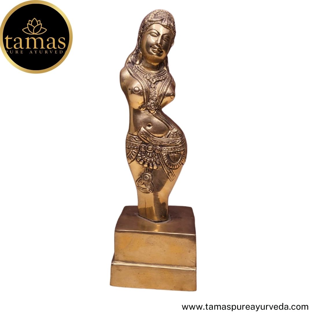 Tamas Brass Handcrafted Golden Salabhanjika Statue / Idol with Antique Finish (3.5 x 3.5 x 11 Inches, Golden) (Pack of 1)