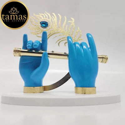 Tamas Gold Plated Divine Flute With Krishna's Peacock Feather ( Blue & gold) Pack of 1
