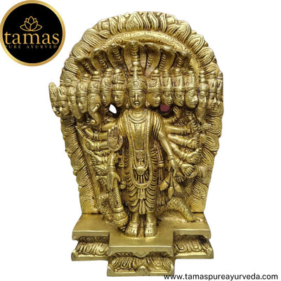 Tamas Brass Handcrafted Sree Krishna Vishwaroopam Statue / Idol with Antique Finish (6.5 x 4 x 11 Inches, Golden) (Pack of 1)
