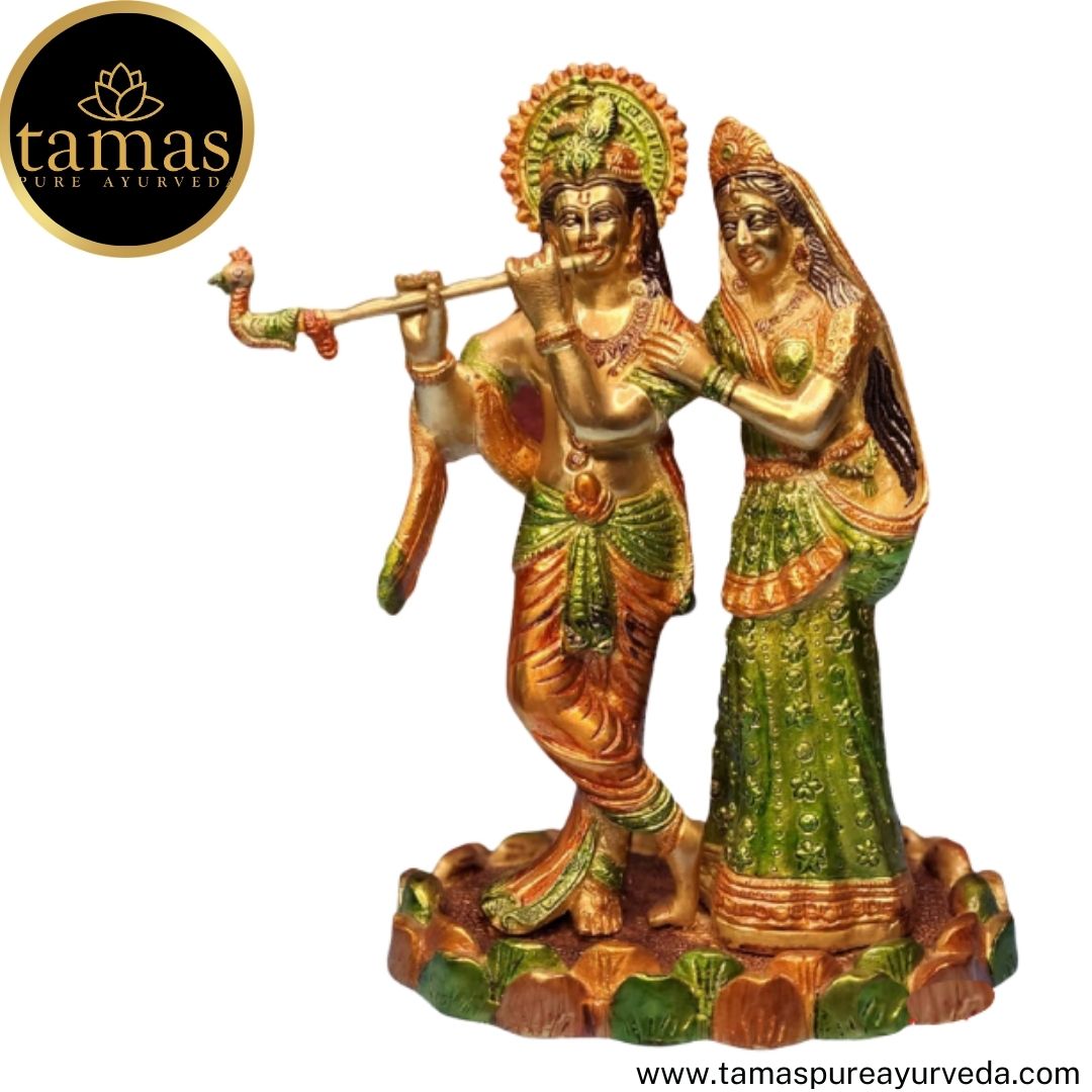 Tamas Brass Handcrafted Radha Krishna  Statue / Idol with Antique Finish (7 x 5 x 11 Inches, Brown) (Pack of 1)