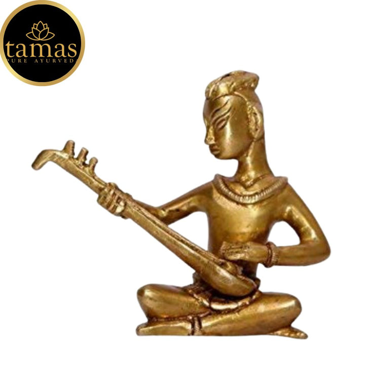 Tamas Brass Musician Playing Sitar Statue (6.5 x 9 Inches, Golden) (Pack of 1)