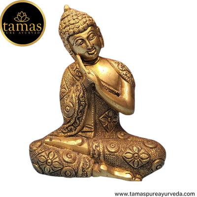 Tamas Brass Handcrafted Lord Buddha Resting in Sitting Posture Statue / Idol with Antique Finish (5 x 3 x 6.5 Inches, Golden) (Pack of 1)