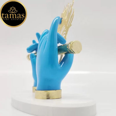 Tamas Gold Plated Divine Flute With Krishna's Peacock Feather ( Blue & gold) Pack of 1