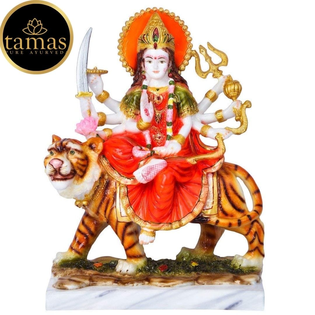 Tamas Devi Durga Idol | 13" Multicolor Marble Dust Goddess Statue