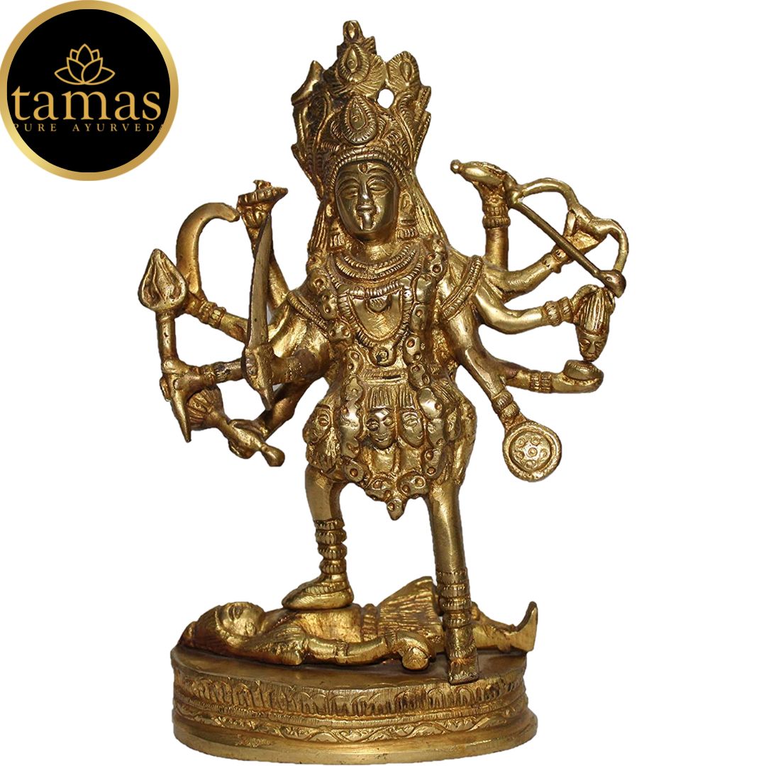 Tamas Brass Maa Kali Hindu Goddess Statue(Golden) Height: 7 inches