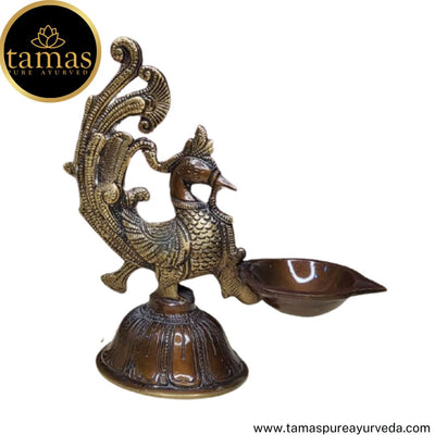 Tamas Brass Handcrafted Bird Shaped Deepak with Antique Finish (3.5 x 3.5 x 7.5 Inches, Golden & Brown)