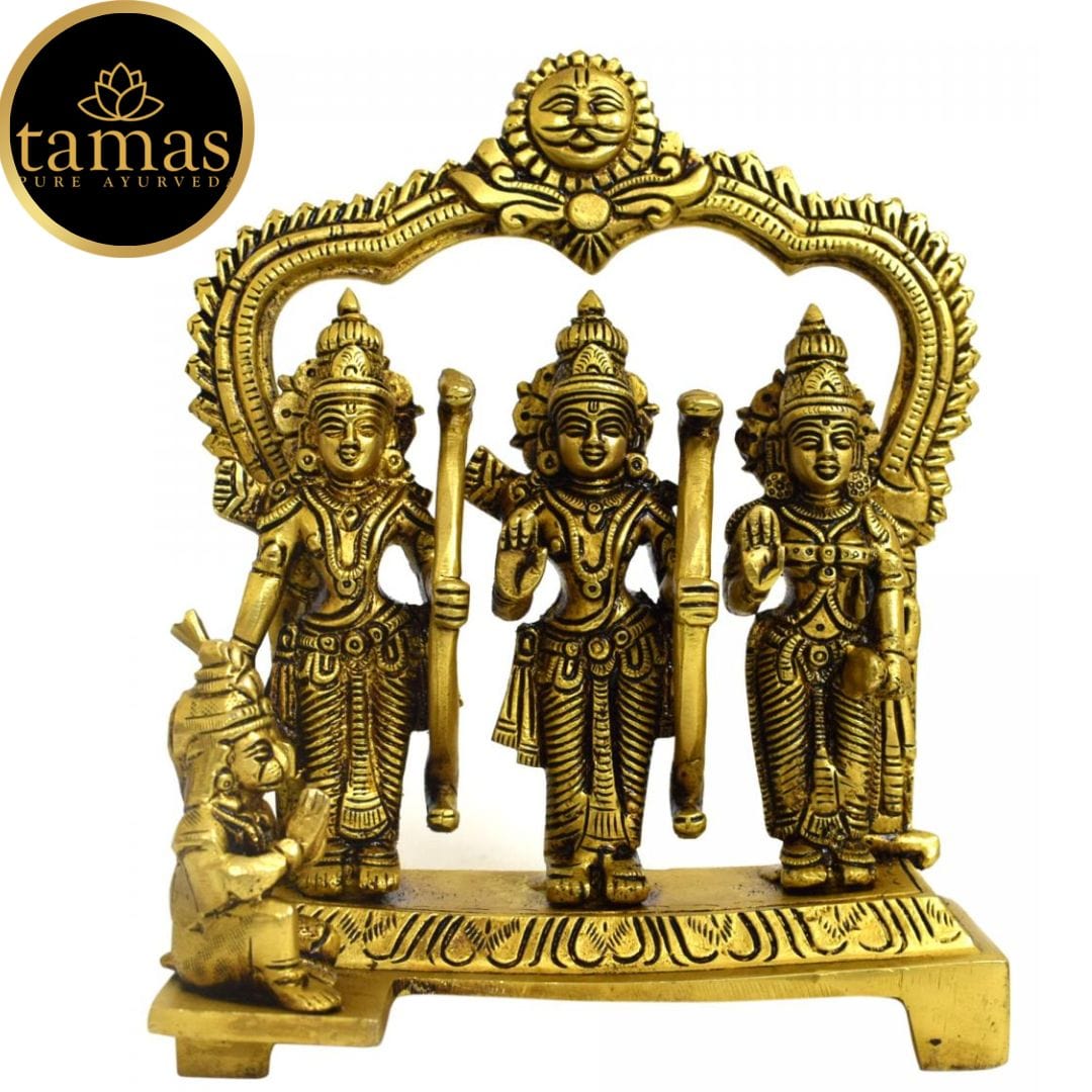 Tamas Ram Darbar Statue | 9" Brass Idol with Surya Prabhavali (Golden)