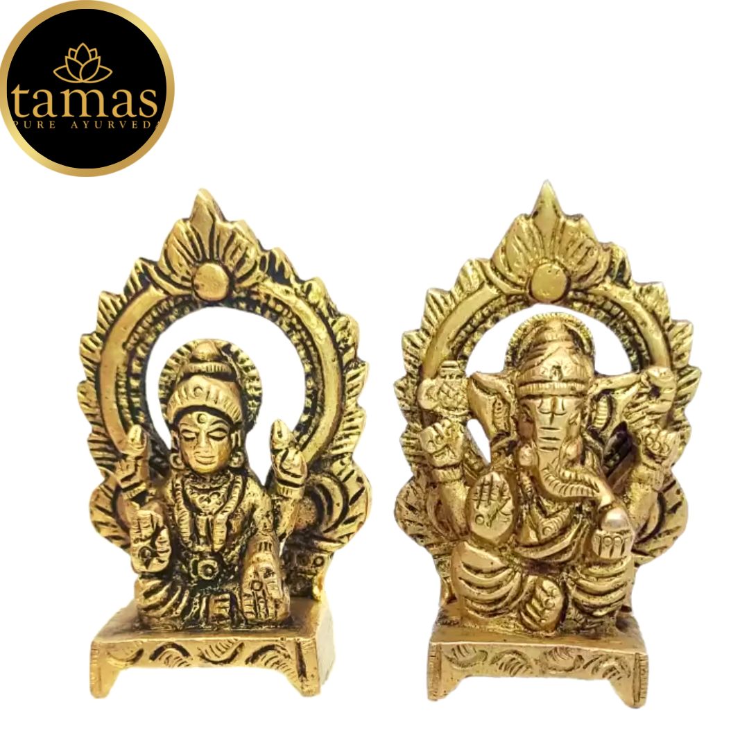 Tamas Brass Laxmi Ganesha Murti Decorative Showpiece (Golden)