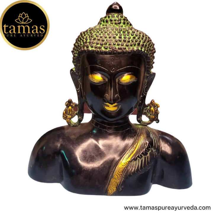 Tamas Brass Handcrafted Buddha, Figurine Sculpture Decoration for Home Indoor Outdoor Statue / Idol with Antique Finish (9 x 4 x 10 Inches, Golden & Black) (Pack of 1)