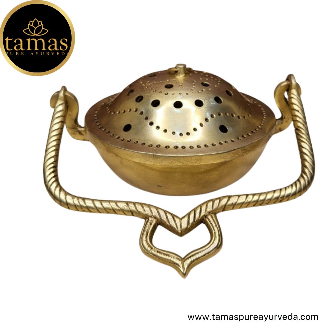Tamas Brass Handcrafted Dhoop Dani & Incense Holder with Antique Finish (6.5 x 5.5 x 7 Inches, Golden) (Pack of 1)