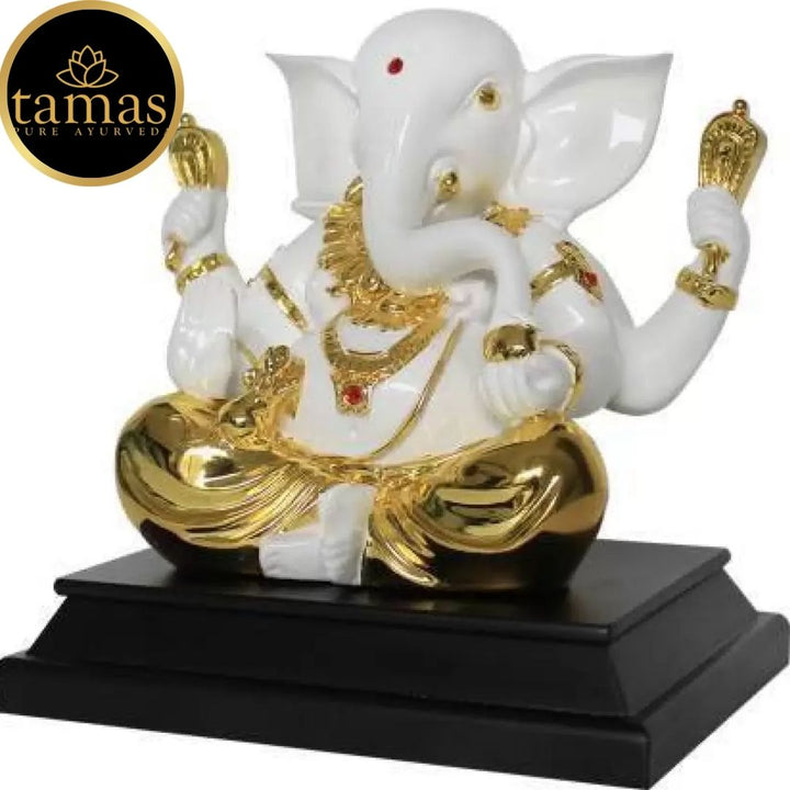 Tamas Poly Resin Gold Plated  Lord Ganesha Statue (8.5 Inches, White & Golden)