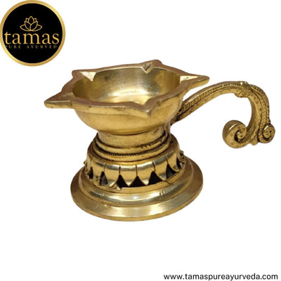 Tamas Brass Handcrafted Flower Design Diya with Antique Finish (5.5 x 3 x 2.5 Inches, Golden) (Pack of 1)
