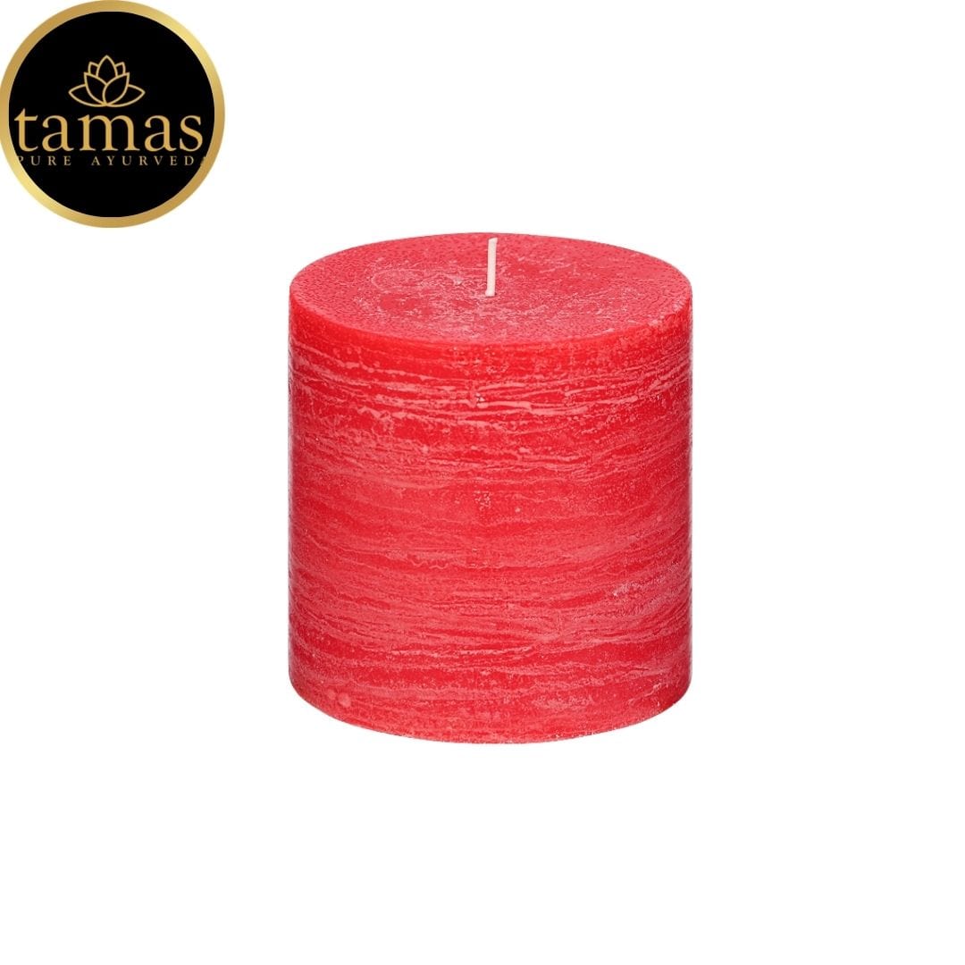 Tamas Ayurveda Red Rose Scented Marble Pillar Candle ( 2.5" x 2.5") Pack of 1 - Tamas: Luxury Indian Gifts