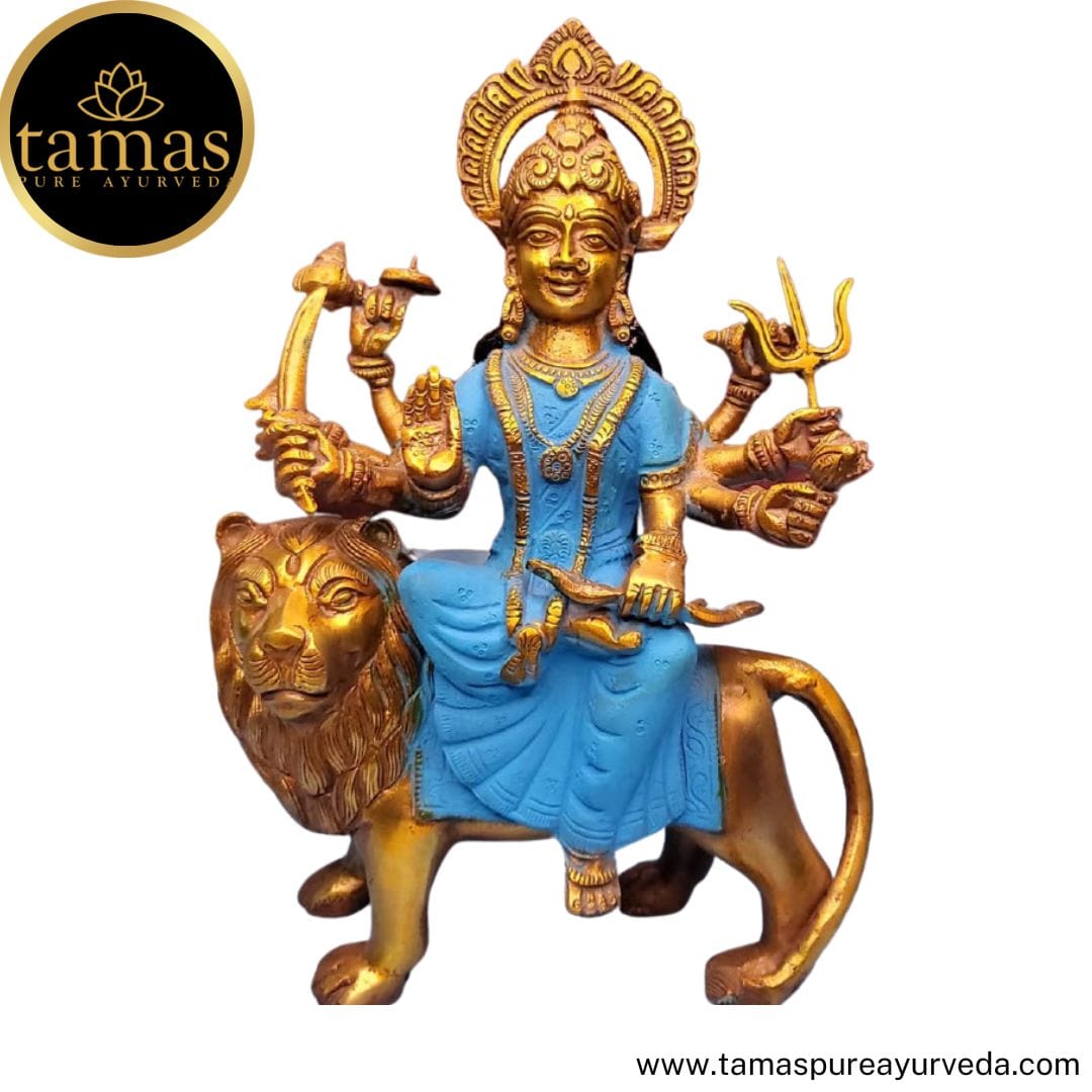 Tamas Brass Handcrafted Lord Ambe Maa, Durga Devi, Mata Rani Statue / Idol with Antique Finish (7 x 3 x11 Inches, Multicolour) (Pack of 1) - Tamas: Luxury Indian Gifts