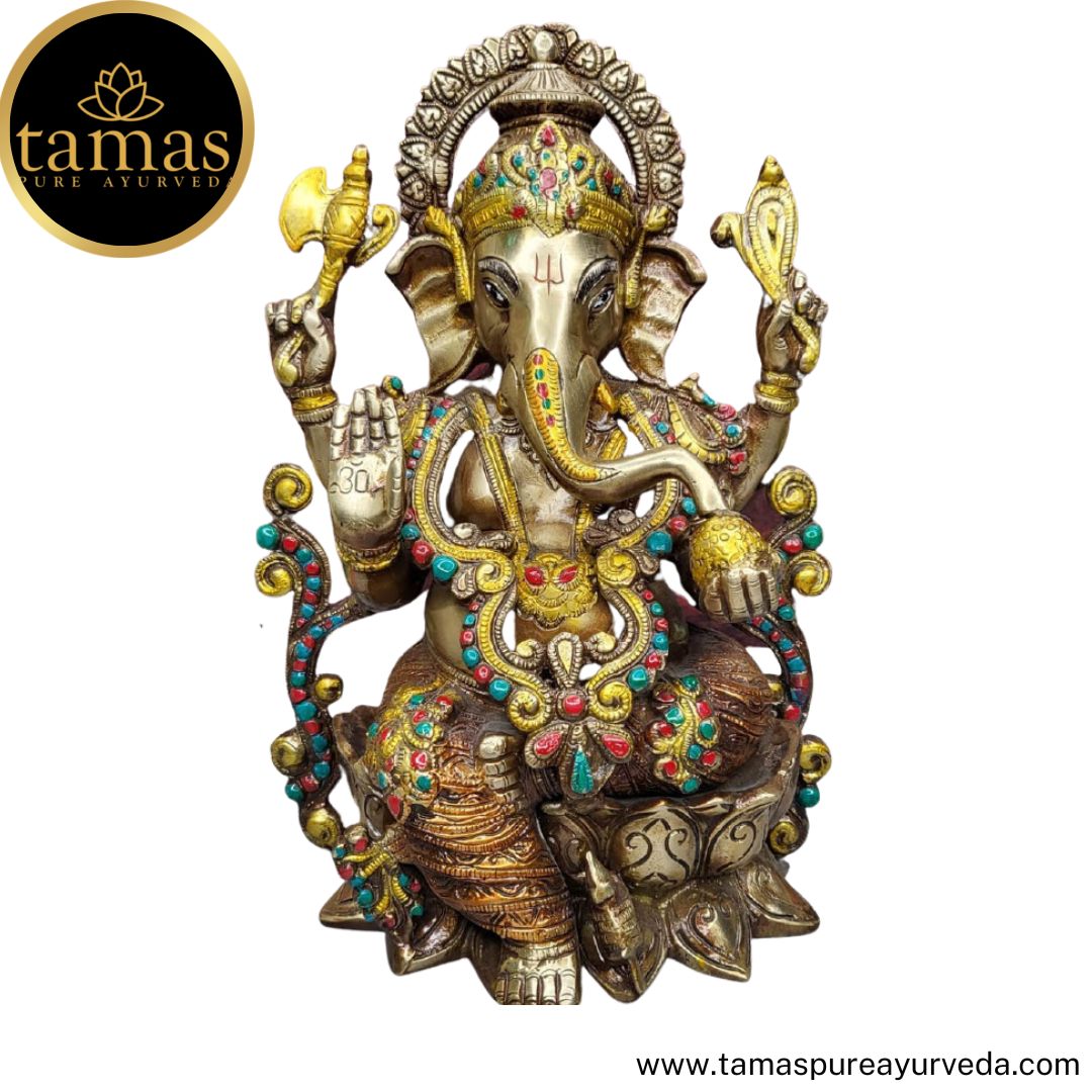 Tamas Brass Handcrafted Lord Ganesh Statue / Idol with Antique Finish (1Ft. Multicolour) (Pack of 1)
