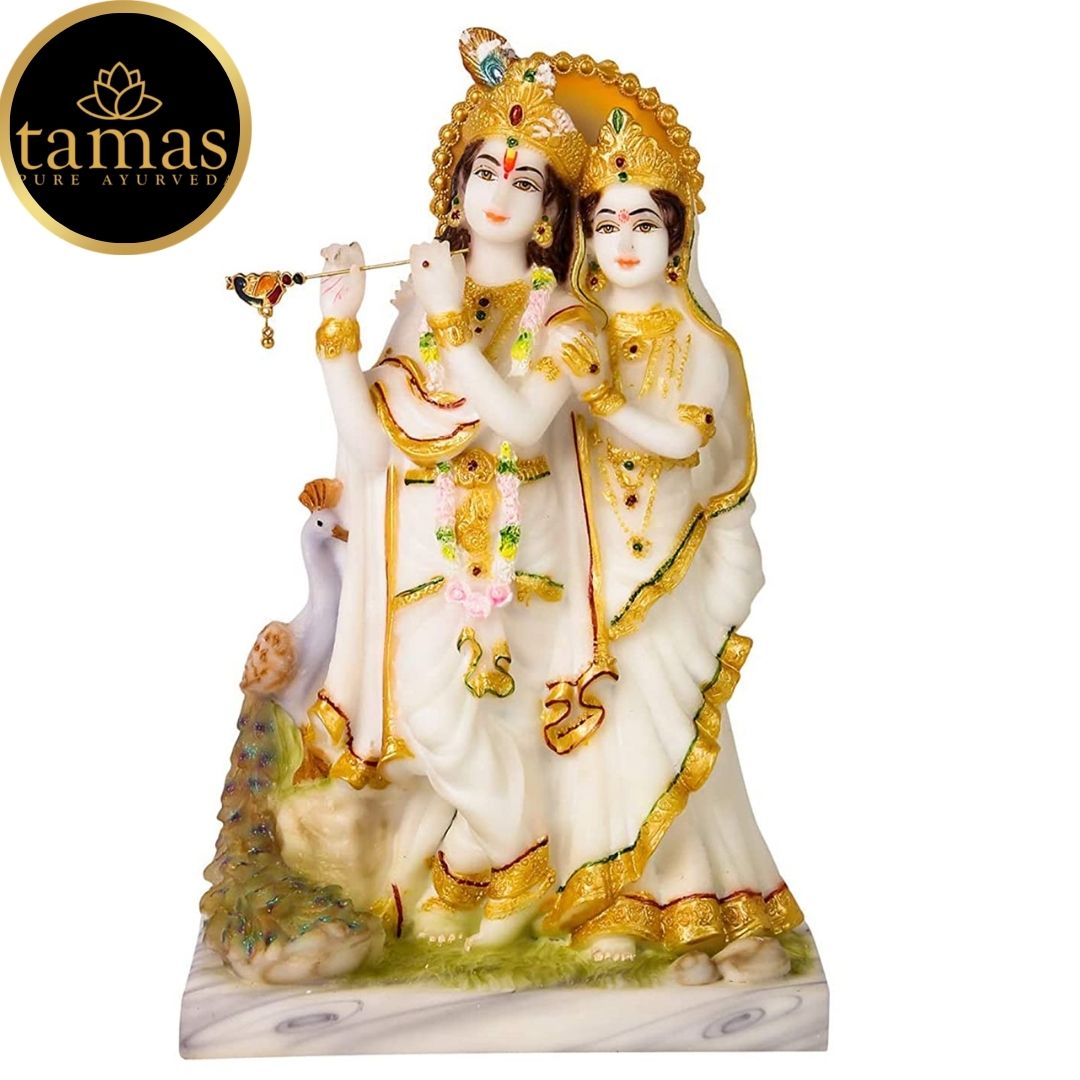 Tamas Poly Resin Radha Krishna Statue (10 Inches, White and Gold)