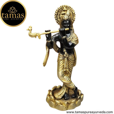 Tamas Brass Handcrafted Lord Krishna Murti Statue/ Idol with Antique Finish (4.5 x 4.5 x 11 Inches, Black & Golden) (Pack of 1)