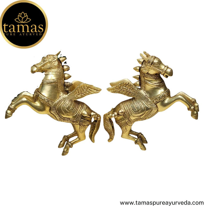 Tamas Brass Handcrafted Flying Angel Horse with Antique Finish (2 x 9 x 7 Inches, Golden) (Pack of 2)