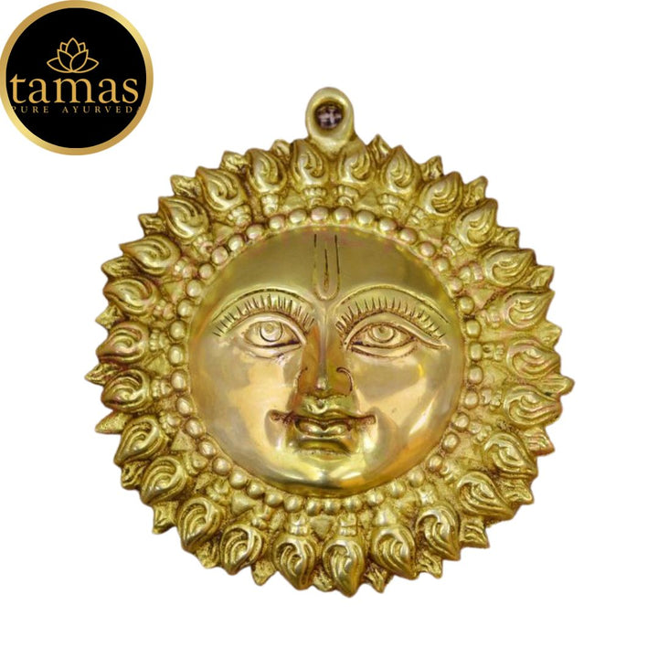 Tamas Brass Lord Surya Dev Mukh Wall Hanging (Golden) Height: 6 inches