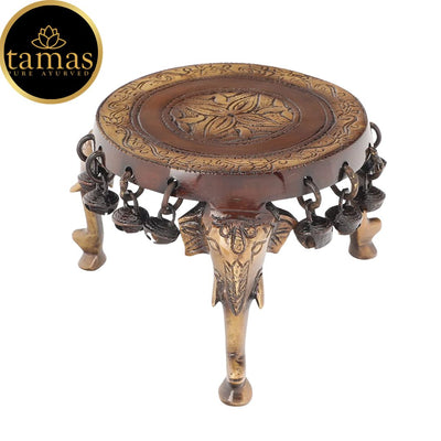 Tamas Brass Decorative Elephant Pillar Prayer Chowki (6 x 4 Inches, Brown) (Pack of 1)