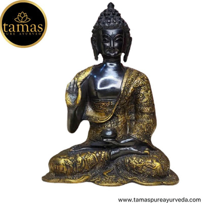 Tamas Brass Handcrafted Lord Buddha Statue / Idol with Antique Finish (8 x 5 x 10 Inches, Golden & Black) (Pack of 1)