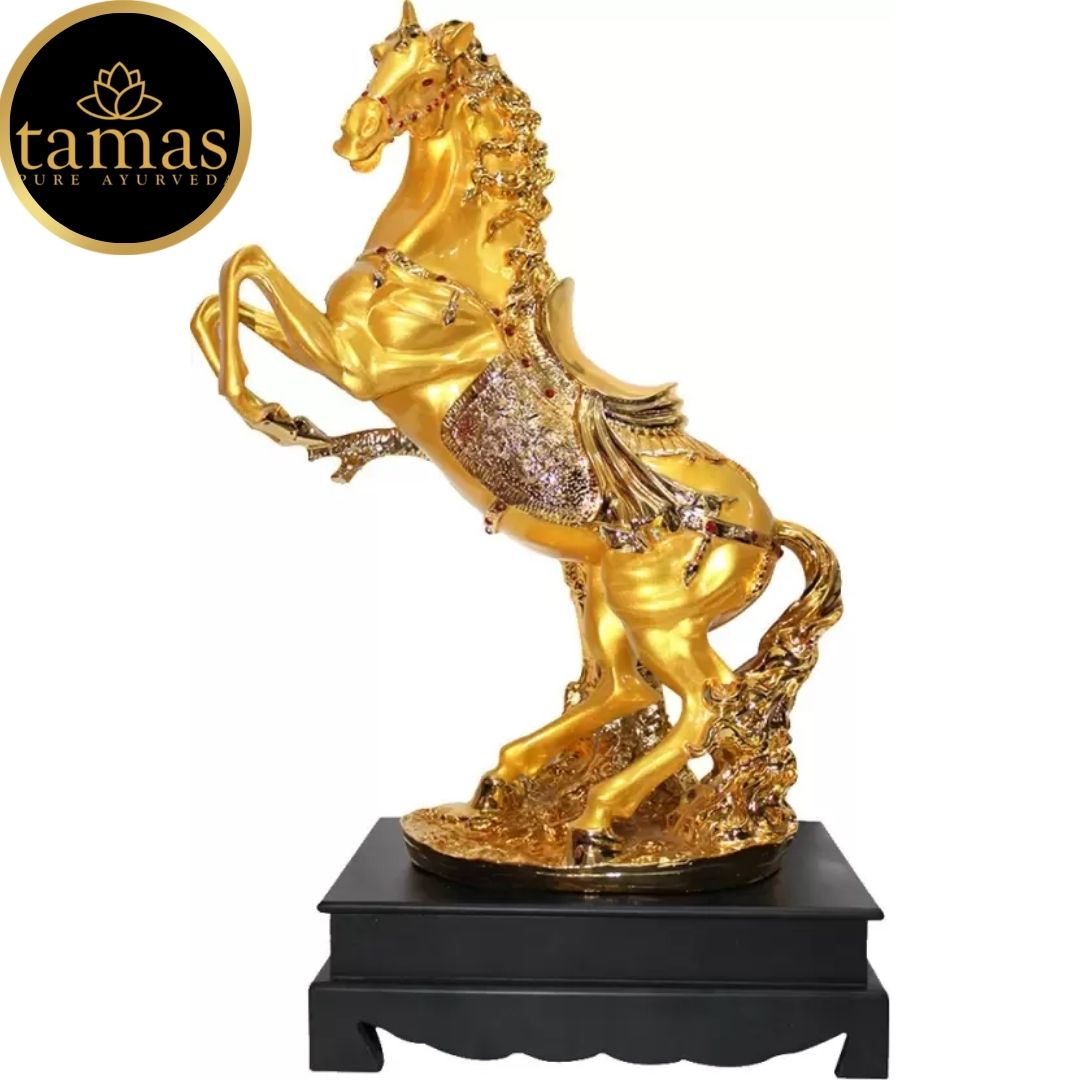 Tamas Poly Resin Gold Plated Antique Horse Statue (26 Inches, Golden)