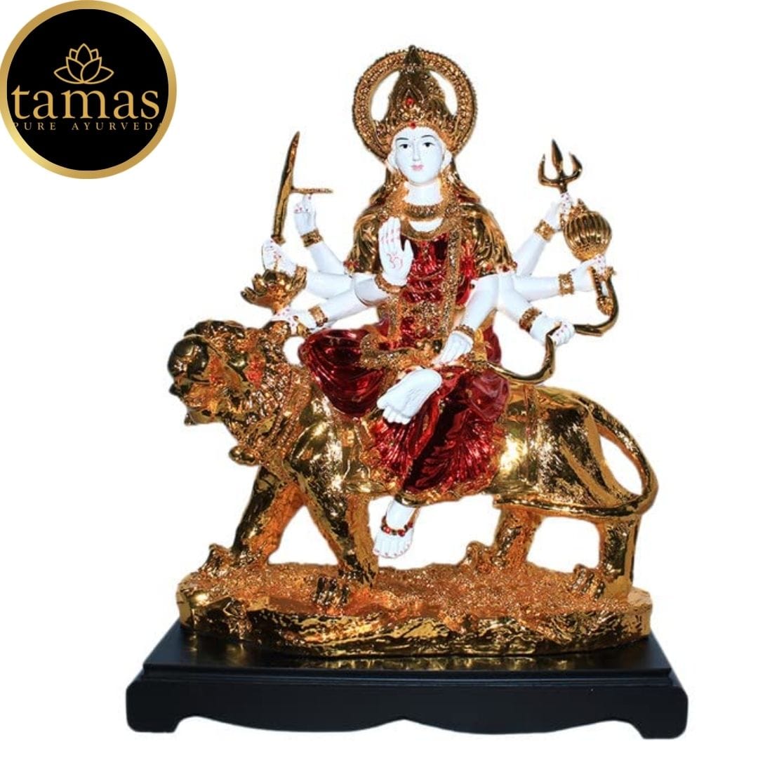 Tamas Goddess Maa Durga Statue | 19" Gold Plated Multicolor Idol