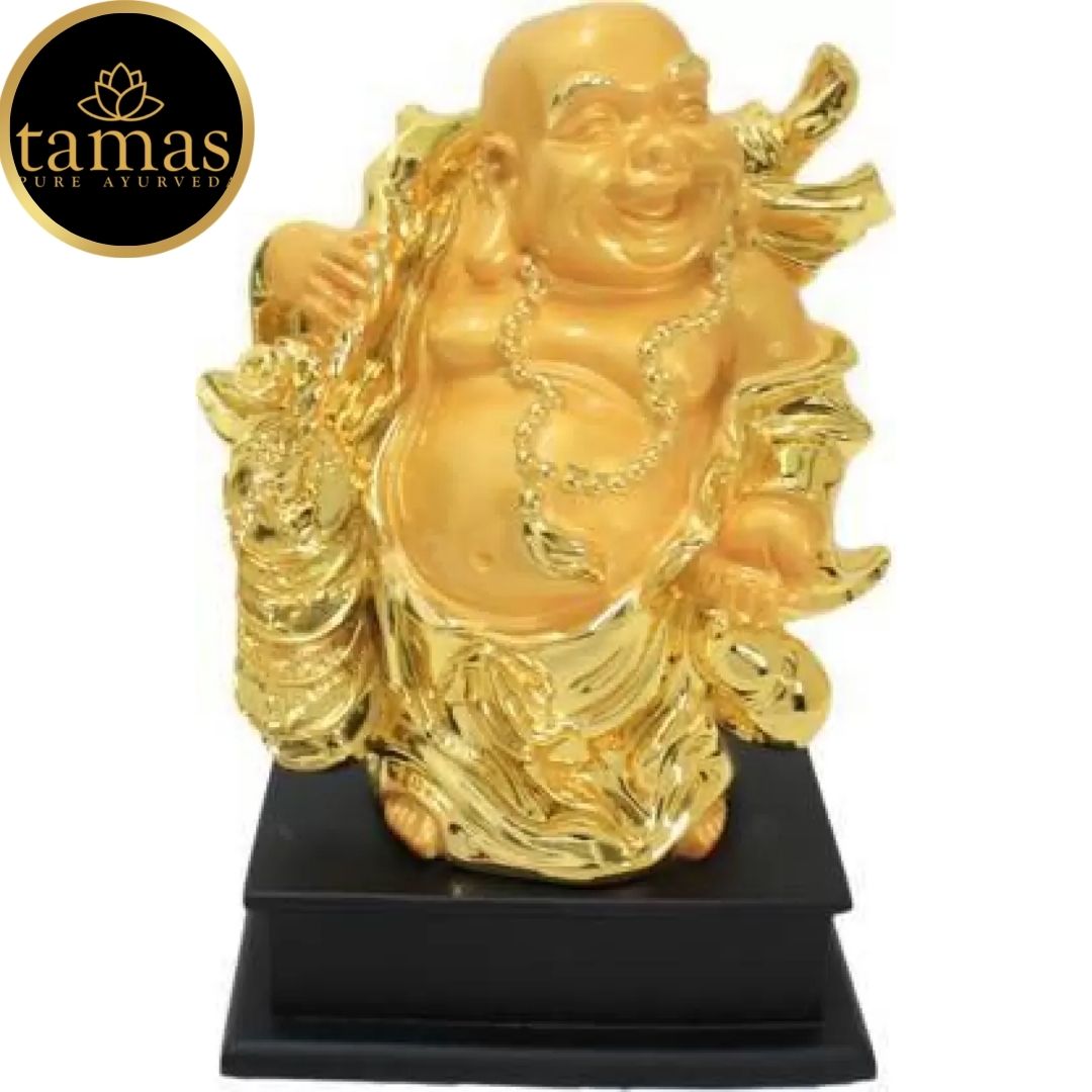 Tamas Poly Resin Gold Plated Fengshui God Laughing Buddha Statue (9.5 Inches, Gold)