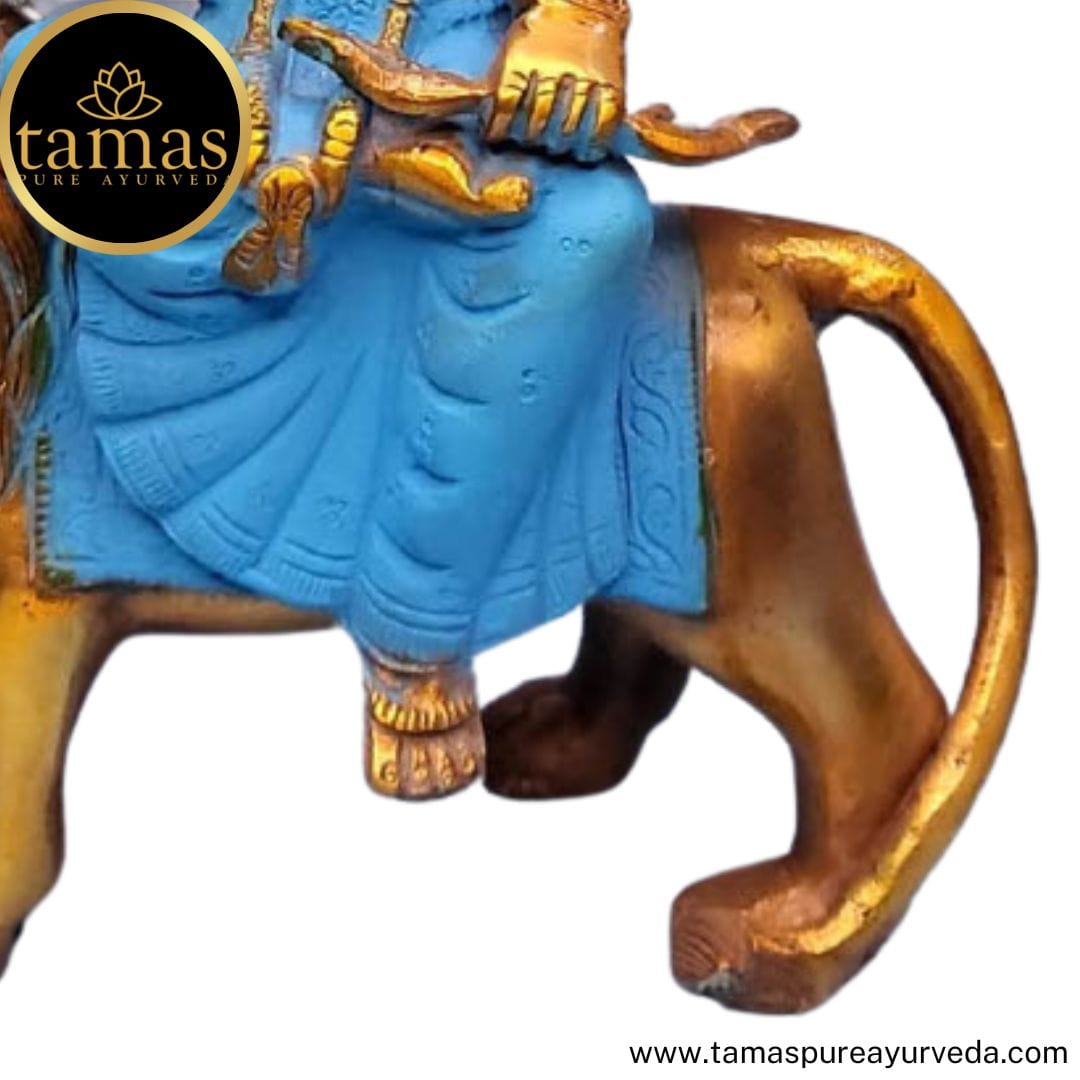 Tamas Brass Handcrafted Lord Ambe Maa, Durga Devi, Mata Rani Statue / Idol with Antique Finish (7 x 3 x11 Inches, Multicolour) (Pack of 1) - Tamas: Luxury Indian Gifts