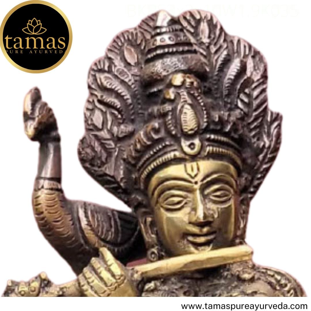 Brass Handcrafted Flute Playing Krishna with Peacock  Statue  Idol