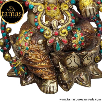 Tamas Brass Handcrafted Lord Ganesh Statue / Idol with Antique Finish (1Ft. Multicolour) (Pack of 1)