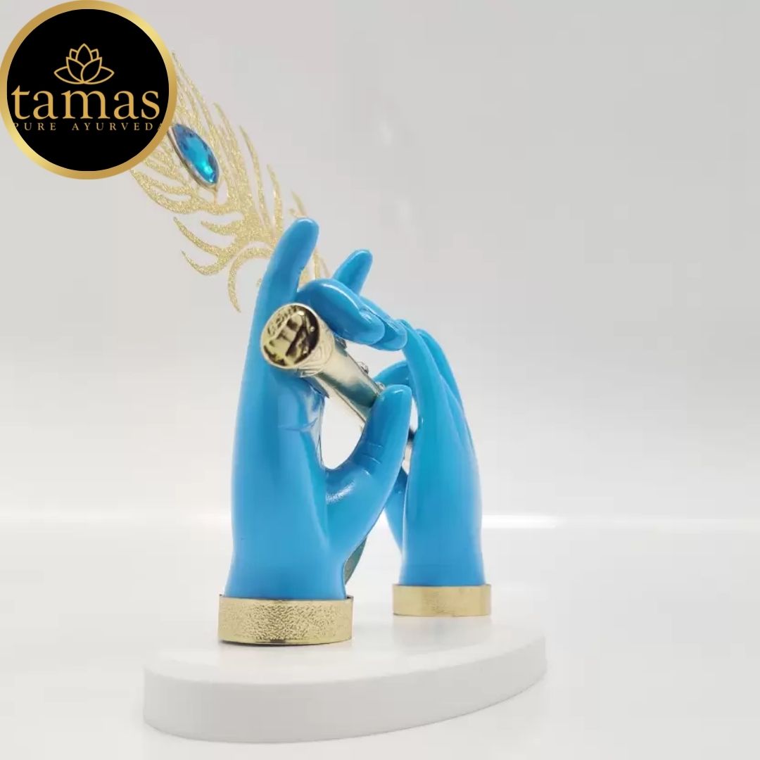Tamas Gold Plated Divine Flute With Krishna's Peacock Feather ( Blue & gold) Pack of 1