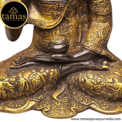 Tamas Brass Handcrafted Buddha Statue Handmade Sitting Blessing Buddhism Statue / Idol with Antique Finish (7.5 X 5 X 10 Inches, Brown & Golden) (Pack of 1)