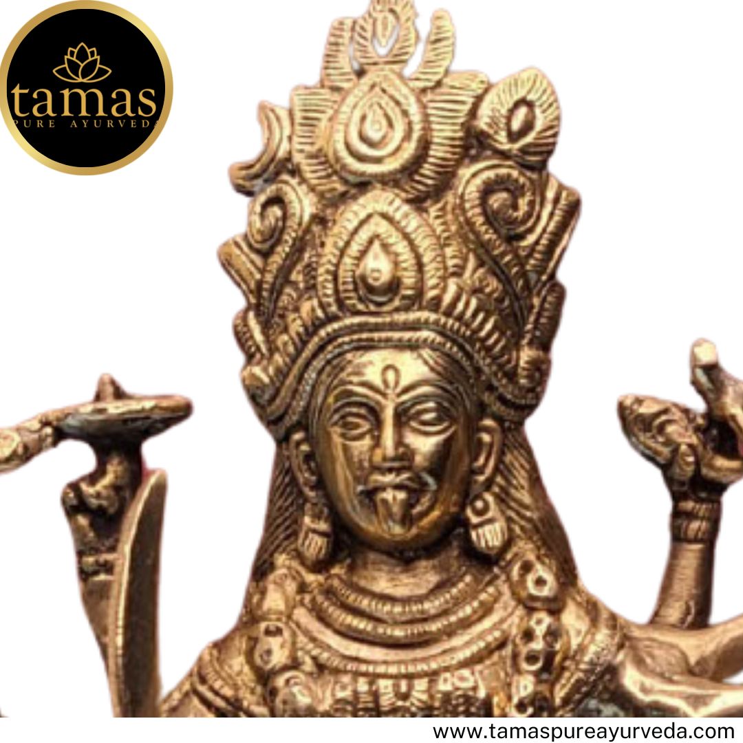 Tamas Brass Handcrafted Mahakali Kalika Maa Statue / Idol with Antique Finish (6 x 3 x 11 Inches, Golden) (Pack of 1)