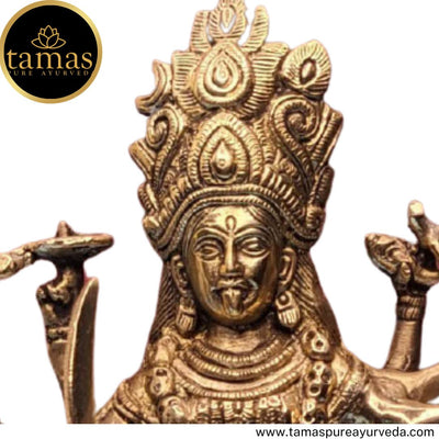 Tamas Brass Handcrafted Mahakali Kalika Maa Statue / Idol with Antique Finish (6 x 3 x 11 Inches, Golden) (Pack of 1)