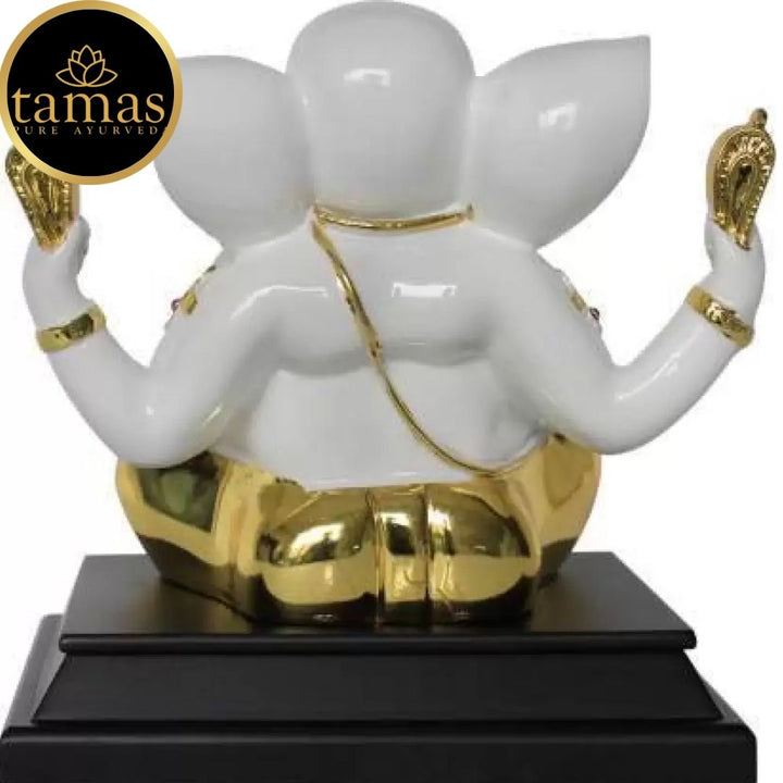 Tamas Poly Resin Gold Plated  Lord Ganesha Statue (8.5 Inches, White & Golden)