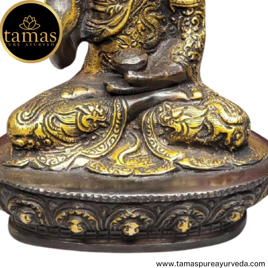 Tamas Brass Handcrafted Sculpture Religious Ashtamangala Tibetan Buddha Statue / Idol with Antique Finish (5.5 x 3 x 8 Inches, Multicolour) (Pack of 1)