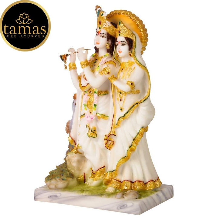 Tamas Poly Resin Radha Krishna Statue (10 Inches, White and Gold)