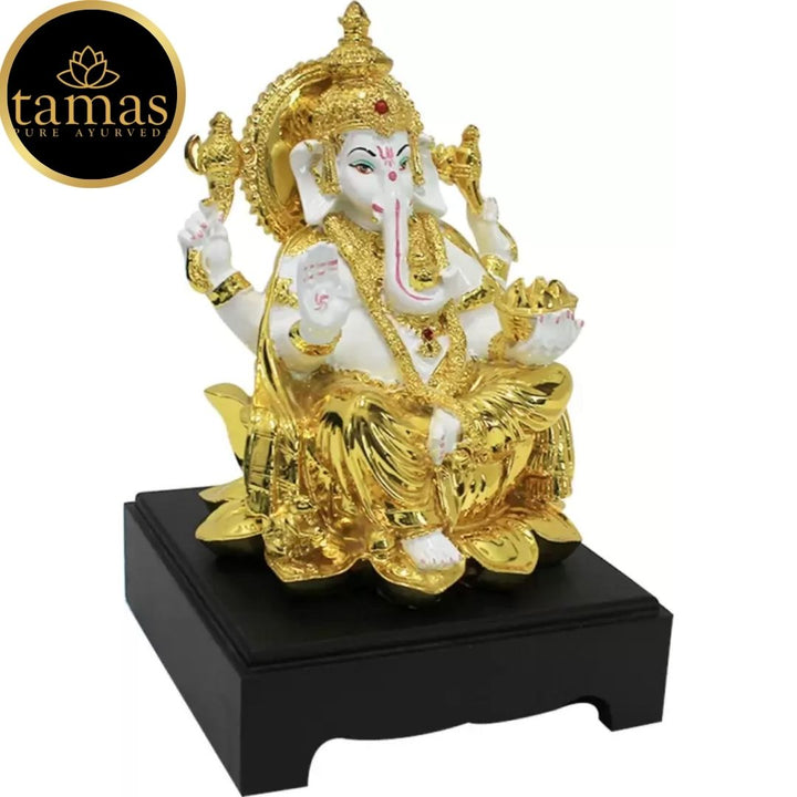 Tamas Poly Resin Gold Plated Lord Ganesh Ganpati Statue (9 Inches, White & Gold)