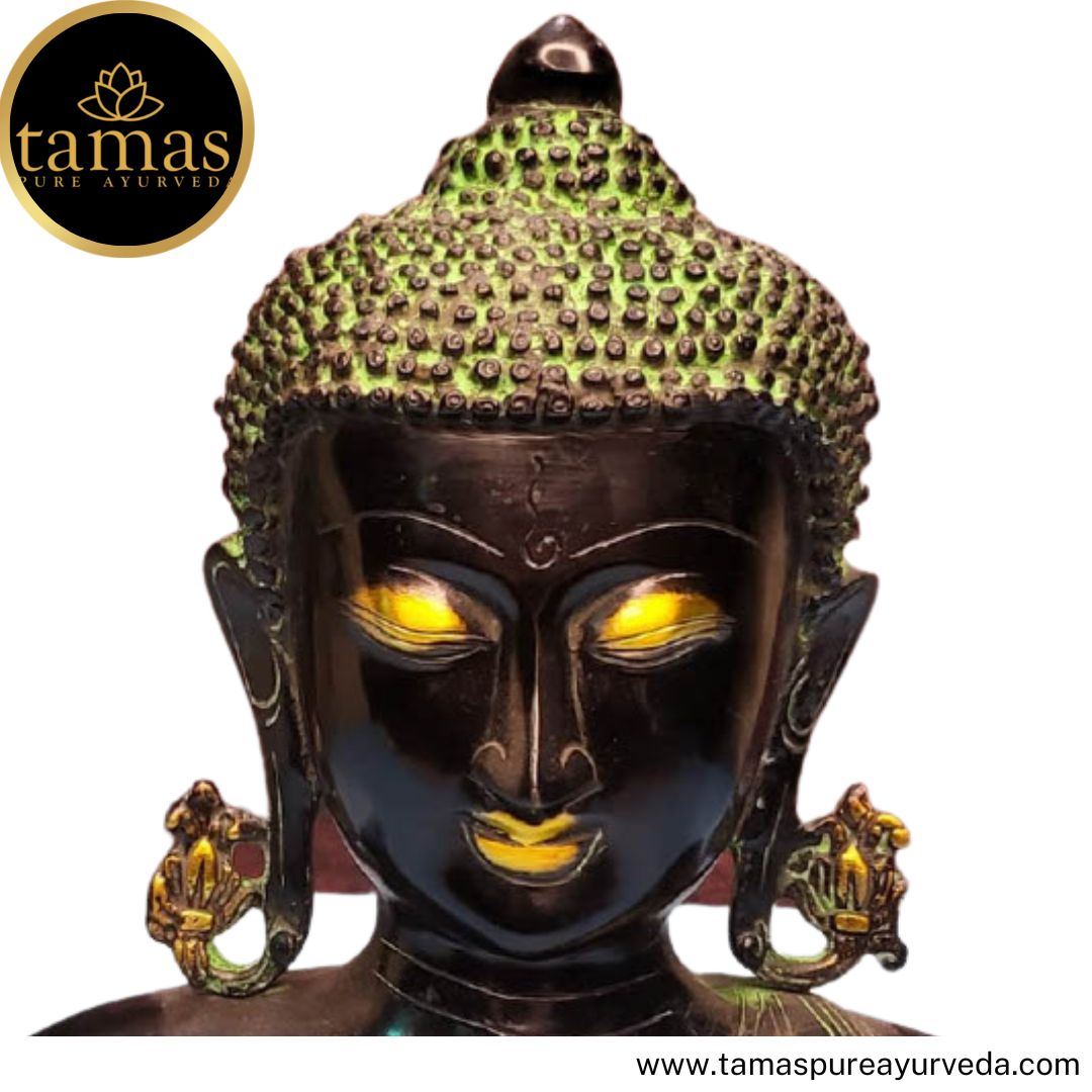 Tamas Brass Handcrafted Buddha, Figurine Sculpture Decoration for Home Indoor Outdoor Statue / Idol with Antique Finish (9 x 4 x 10 Inches, Golden & Black) (Pack of 1)