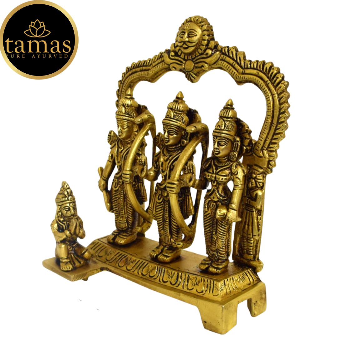 Tamas Brass Shri Ram Darbar Statue with Surya Prabhavali (Golden) Height: 9 inches