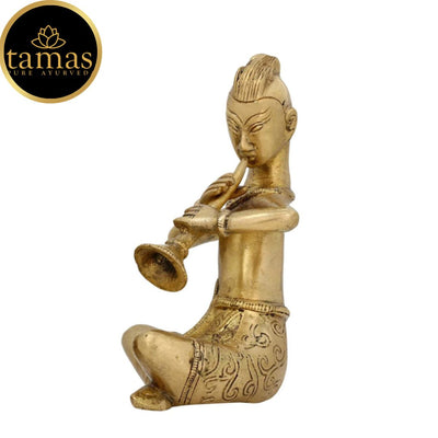Tamas Brass Musician Playing Dholak Showpiece (6.5 x 9 Inches, Golden) (Pack of 1)