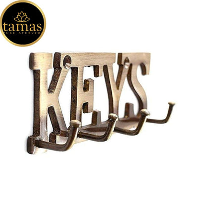 Tamas Brass Key Letter Shaped   Key Holder (4 x 2 Inches, Brown) (Pack of 1)
