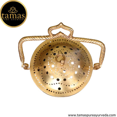 Tamas Brass Handcrafted Dhoop Dani & Incense Holder with Antique Finish (6.5 x 5.5 x 7 Inches, Golden) (Pack of 1)