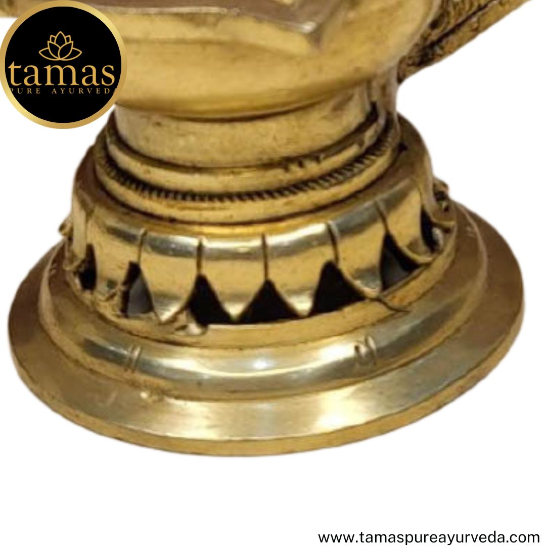 Tamas Brass Handcrafted Flower Design Diya with Antique Finish (5.5 x 3 x 2.5 Inches, Golden) (Pack of 1)
