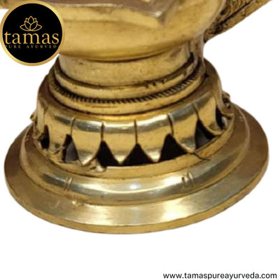 Tamas Brass Handcrafted Flower Design Diya with Antique Finish (5.5 x 3 x 2.5 Inches, Golden) (Pack of 1)