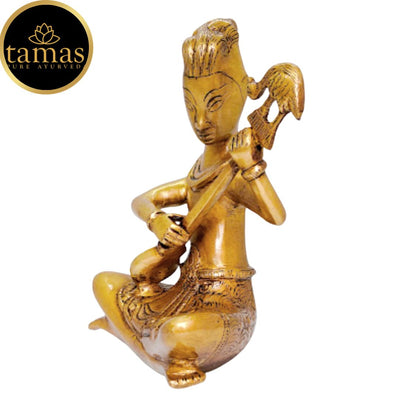 Tamas Brass Musician Sitting with Musical Instrument Sitar Showpiece (7 x 9 Inches, Golden) (Pack of 1)