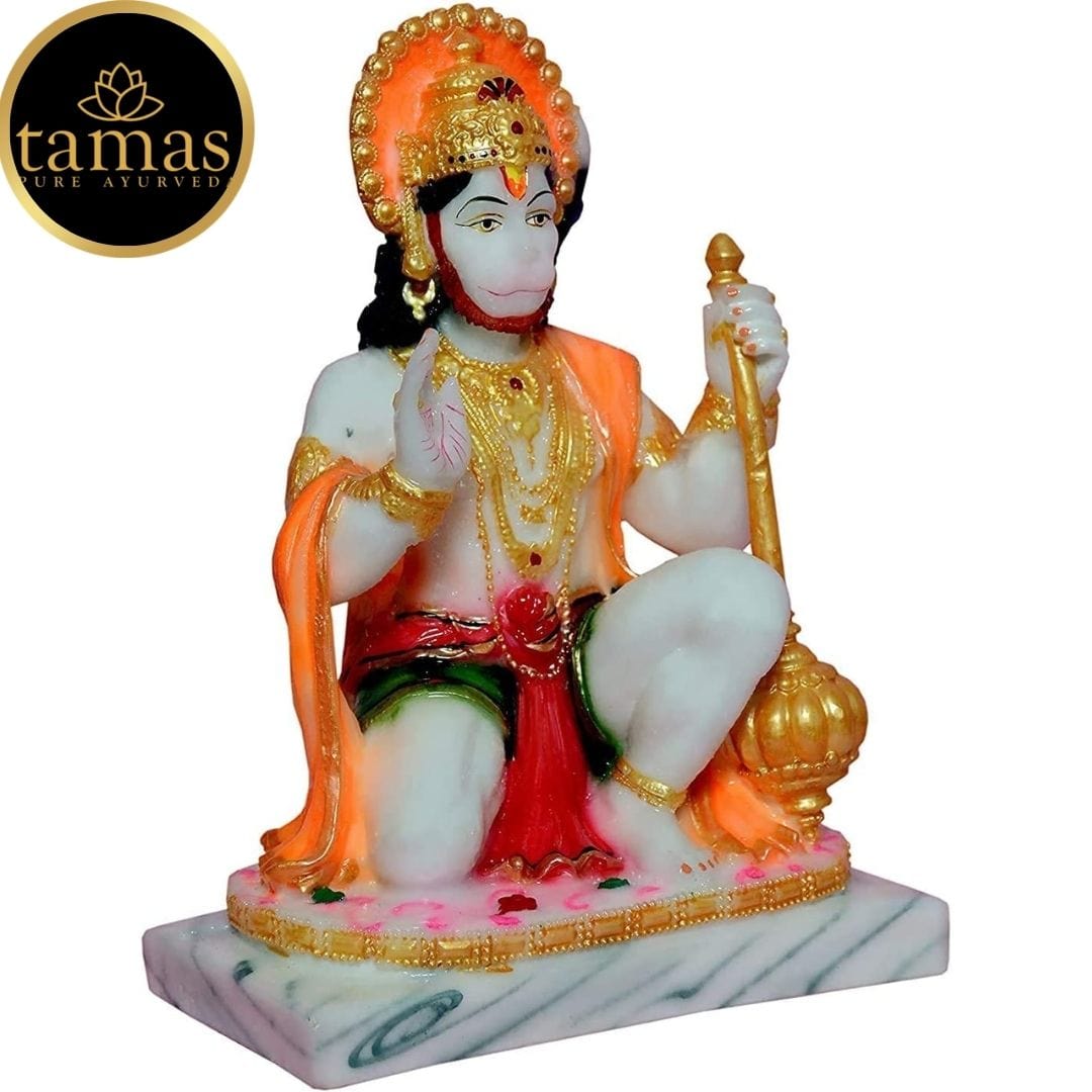 Tamas Marble Dust Gold Plated Lord Hanuman Ji Statue (8.5 Inches, Multicolor) - Tamas: Luxury Indian Gifts