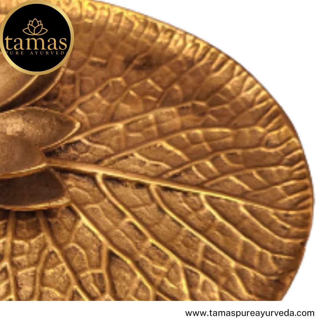 Tamas Brass Handcrafted Lotus Diya Leaf Plate with Antique Finish (6.5 x 7 x 3 Inches, Golden) (Pack of 1)