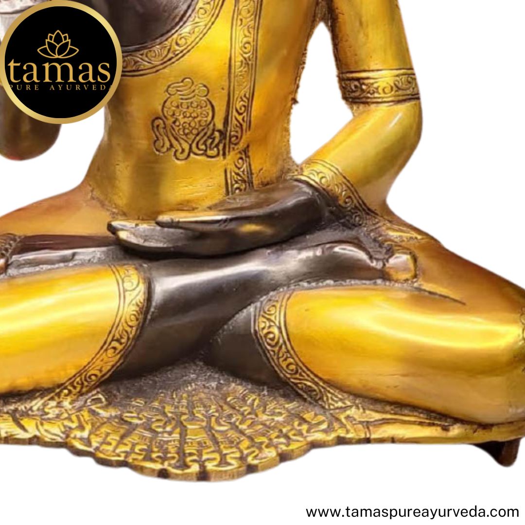 Tamas Brass Handcrafted Buddha In Deep Meditation Showpiece, Standard Statue / Idol with Antique Finish (10 x 6.5 x 12 Inches, Brown & Yellow) (Pack of 1)